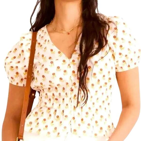 Madewell Tops - MADEWELL Sophia Wild Calendula Block Print Short Sleeve Top, Size XXL
